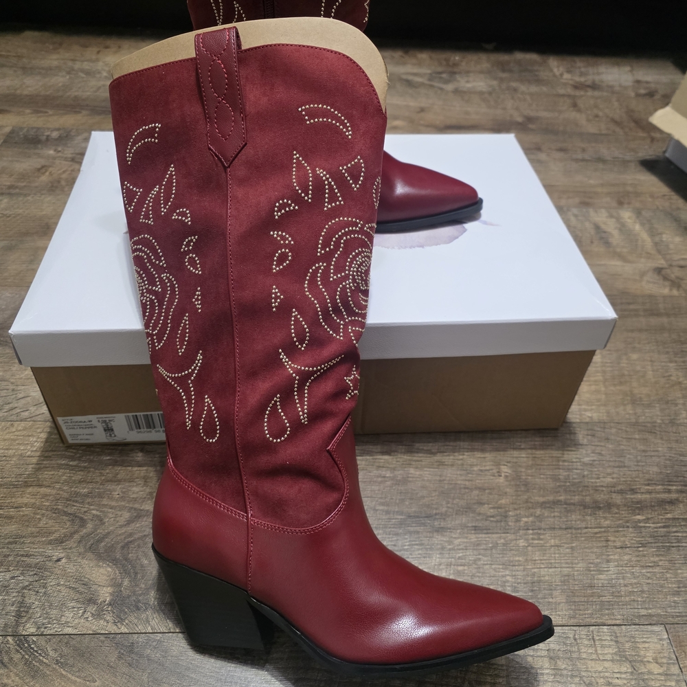 Jessica Simpson Zodra Red Embroidered Western Women's Size 8.5 Wide Boots - Picture 3 of 14